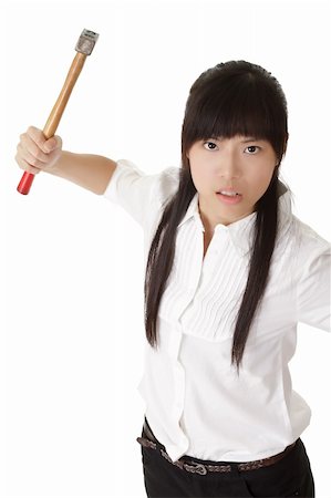 simsearch:400-04255435,k - Angry business woman using hammer, closeup portrait over white background. Foto de stock - Super Valor sin royalties y Suscripción, Código: 400-04229664