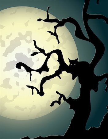 dead cat - Halloween background with spooky tree and cat in editable vector format Stock Photo - Budget Royalty-Free & Subscription, Code: 400-04220046