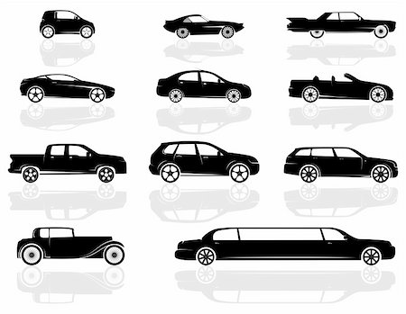 A set of various cars, from compact to stretch limousine, and even an old style car. Stock Photo - Budget Royalty-Free & Subscription, Code: 400-04220116