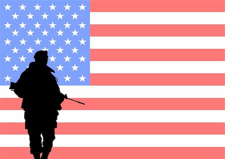 simsearch:400-06735733,k - Silhouette of an American soldier with the flag of the United States in the background Foto de stock - Royalty-Free Super Valor e Assinatura, Número: 400-04220286