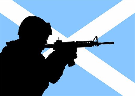 Silhouette of a Scottish soldier with the flag of Scotland in the background Stock Photo - Budget Royalty-Free & Subscription, Code: 400-04220288