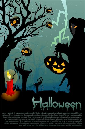 simsearch:400-07774937,k - illustration of ghost with jack lantern in halloween night Stock Photo - Budget Royalty-Free & Subscription, Code: 400-04220304