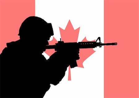 Silhouette of a Canadian soldier with the flag of Canada in the background Stock Photo - Budget Royalty-Free & Subscription, Code: 400-04220301