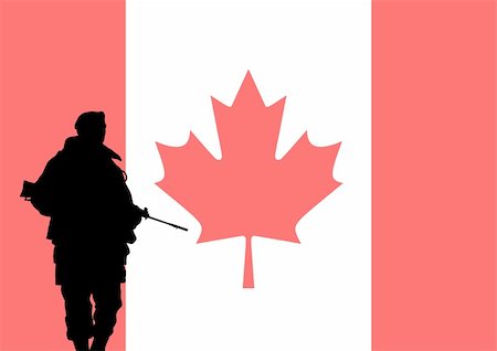Silhouette of a Canadian soldier with the flag of Canada in the background Stock Photo - Budget Royalty-Free & Subscription, Code: 400-04220302