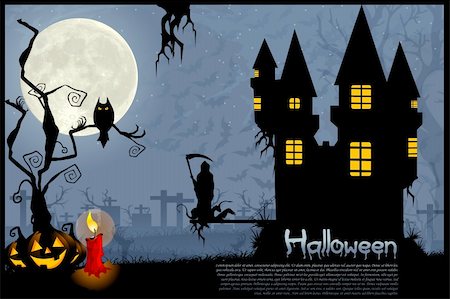 simsearch:400-07774937,k - illustration of dark scary halloween night with haunted house and burning candle Foto de stock - Super Valor sin royalties y Suscripción, Código: 400-04220313