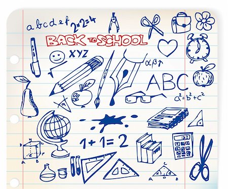 paper and pencil icon - Back to school - set of school doodle illustrations Stock Photo - Budget Royalty-Free & Subscription, Code: 400-04220325