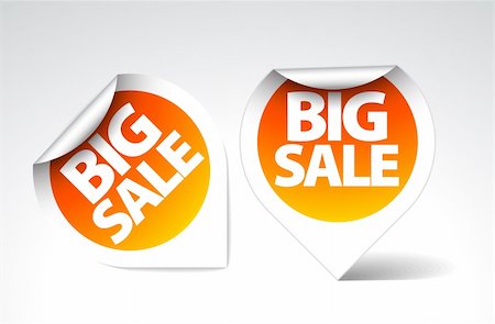 simsearch:400-05066572,k - Round Labels / stickers for big sale - orange with white border Foto de stock - Royalty-Free Super Valor e Assinatura, Número: 400-04220322