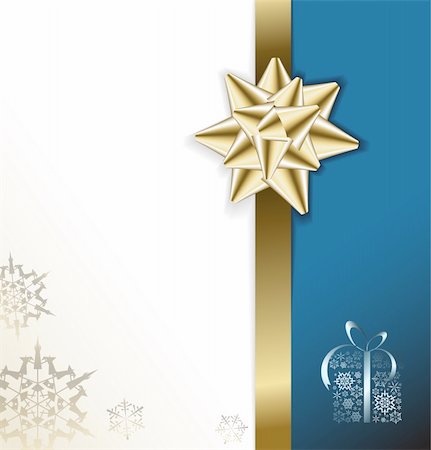 simsearch:400-04353306,k - golden bow on a ribbon with white and blue background - vector Christmas card Stock Photo - Budget Royalty-Free & Subscription, Code: 400-04220334