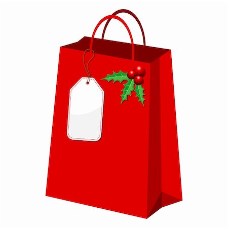 pnog (artist) - Christmas shopping bag with tag and holy over white Foto de stock - Super Valor sin royalties y Suscripción, Código: 400-04220416