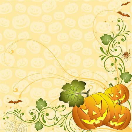pumpkin leaf pattern - Halloween background with bat and pumpkin, element for design, vector illustration Stock Photo - Budget Royalty-Free & Subscription, Code: 400-04220455