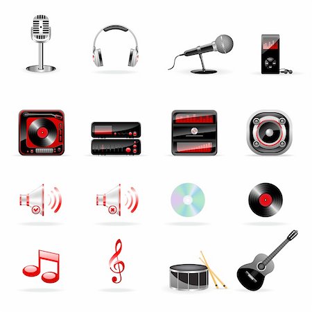 Vector music and audio icon set isolated on white Stock Photo - Budget Royalty-Free & Subscription, Code: 400-04221003