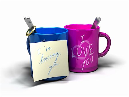 I'm leaving you written on a note fixed on a blue mug where it's written i love you Stock Photo - Budget Royalty-Free & Subscription, Code: 400-04221053