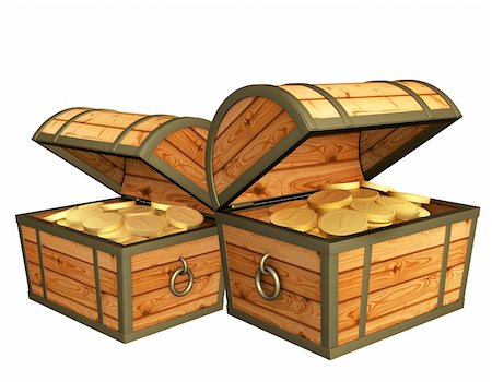 simsearch:400-04092861,k - Two wooden boxes with treasures - over white Fotografie stock - Microstock e Abbonamento, Codice: 400-04221066