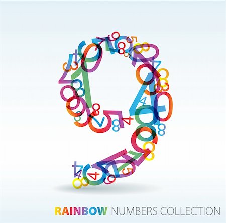 simsearch:400-05902406,k - Number nine made from colorful numbers -  check my portfolio for other numbers Stock Photo - Budget Royalty-Free & Subscription, Code: 400-04221521