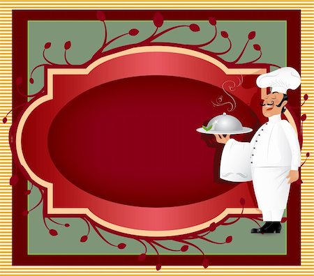 dinner plate graphic - Vector illustration of professional chef serving delicious meal with background.YOU CAN PLACE YOUR TEXT,LOGO ONTO TOWEL and BACKGROUND Stock Photo - Budget Royalty-Free & Subscription, Code: 400-04221659