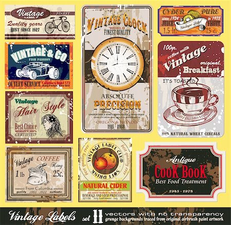 simsearch:400-04821109,k - Vintage Labels Collection - nine design elements with original antique style -Set 11 Stockbilder - Microstock & Abonnement, Bildnummer: 400-04221766