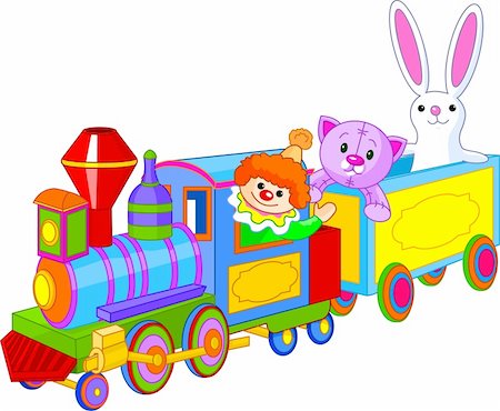 simsearch:400-08134329,k - Toy train. Clown, cat and bunny sitting in the train Stock Photo - Budget Royalty-Free & Subscription, Code: 400-04221872