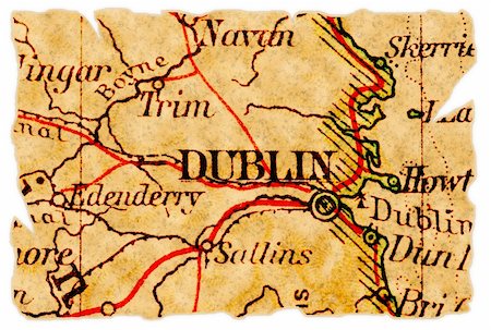 pontuse (artist) - Dublin, Ireland on an old torn map from 1949, isolated. Part of the old map series. Stockbilder - Microstock & Abonnement, Bildnummer: 400-04221964
