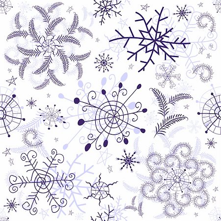 simsearch:400-04709734,k - Seamless white christmas pattern with decorative violet snowflakes and stars (vector) Stock Photo - Budget Royalty-Free & Subscription, Code: 400-04221975