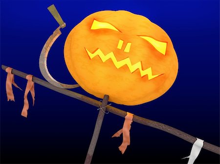 espantalho - Symbol halloween a head a lantern in the form of a pumpkin on a stick Foto de stock - Royalty-Free Super Valor e Assinatura, Número: 400-04222074