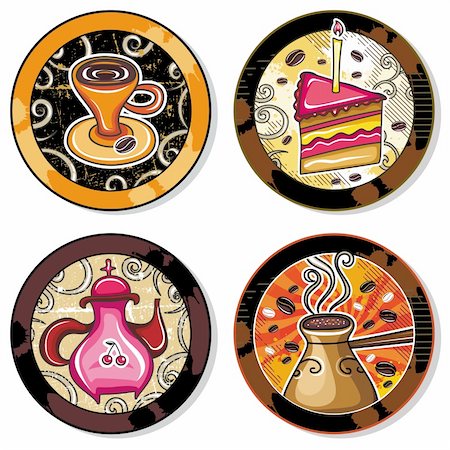 design chocolate cake - Grunge collection of drink coasters - coffee, tea, yerba mate theme, isolated on white background Foto de stock - Super Valor sin royalties y Suscripción, Código: 400-04222129