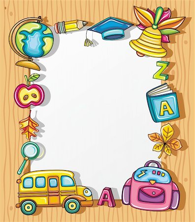 simsearch:400-04222140,k - Cute frame with colorful school icons, isolated on wooden background. Foto de stock - Royalty-Free Super Valor e Assinatura, Número: 400-04222147