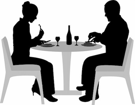 elegant female profile silhouette - couple sitting and dining silhouettes - vector Stock Photo - Budget Royalty-Free & Subscription, Code: 400-04222225