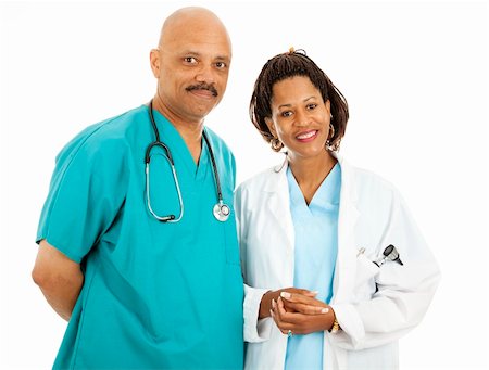 simsearch:400-05088220,k - Beautiful african-american medical doctors isolated on white background. Stock Photo - Budget Royalty-Free & Subscription, Code: 400-04222531