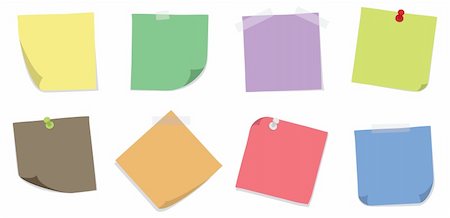 sticky notes messages - A set of 8 colorfull sticky notes with adhesive tapes and push pins on a white background. Editable vector illustration. Stock Photo - Budget Royalty-Free & Subscription, Code: 400-04222759