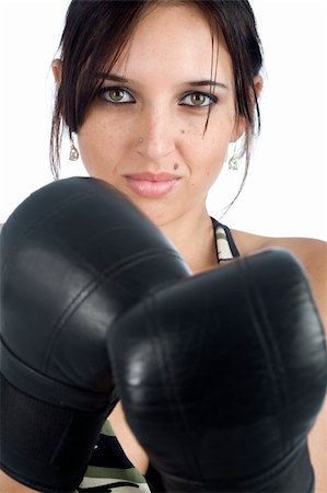 female stomach boxing - A sexy young hispanic woman wearing a gym outfit, isolated on a white background. Stock Photo - Budget Royalty-Free & Subscription, Code: 400-04222803