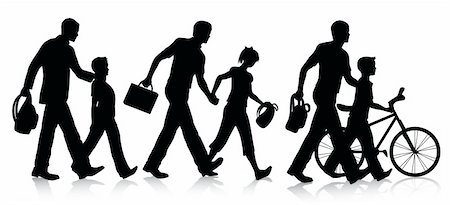 parent, walking child to school - Vector silhouette set isolated on white background. Stock Photo - Budget Royalty-Free & Subscription, Code: 400-04222951