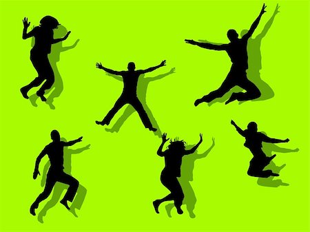 simsearch:400-04215852,k - illustration of funny jumping people silhouettes on green background Stock Photo - Budget Royalty-Free & Subscription, Code: 400-04223012