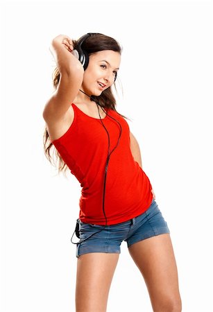 Beutiful young girl listen music isolated on white Stock Photo - Budget Royalty-Free & Subscription, Code: 400-04223032