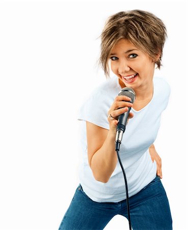 Girl Singing on white background Stock Photo - Budget Royalty-Free & Subscription, Code: 400-04223164