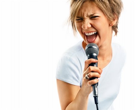 Girl Singing on white background Photographie de stock - Aubaine LD & Abonnement, Code: 400-04223163