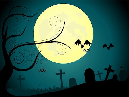 spooky night sky - Vector picture about cemetery and full moon. Stock Photo - Budget Royalty-Free & Subscription, Code: 400-04223325