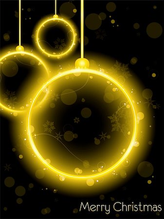 simsearch:400-06473585,k - Vector - Golden Neon Christmas Ball on Black Background Fotografie stock - Microstock e Abbonamento, Codice: 400-04223895