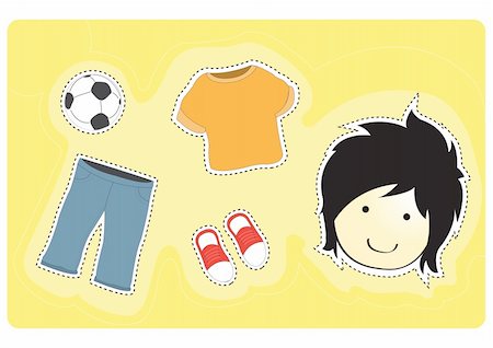 Young boy with variety of clothes for dress-up cartoon vector illustration Stock Photo - Budget Royalty-Free & Subscription, Code: 400-04223920