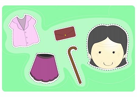 Old woman with variety of clothes for dress-up cartoon vector illustration Photographie de stock - Aubaine LD & Abonnement, Code: 400-04223922