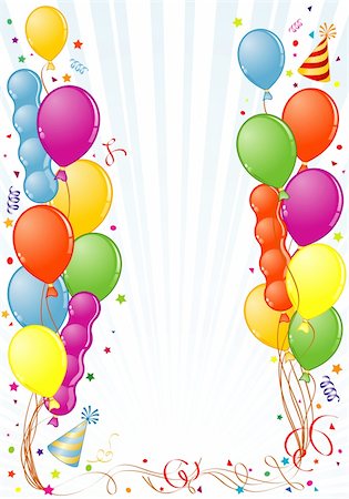 red and yellow confetti - Birthday Frame with Balloon, Streamer and Party Hat, element for design, vector illustration Foto de stock - Super Valor sin royalties y Suscripción, Código: 400-04223990
