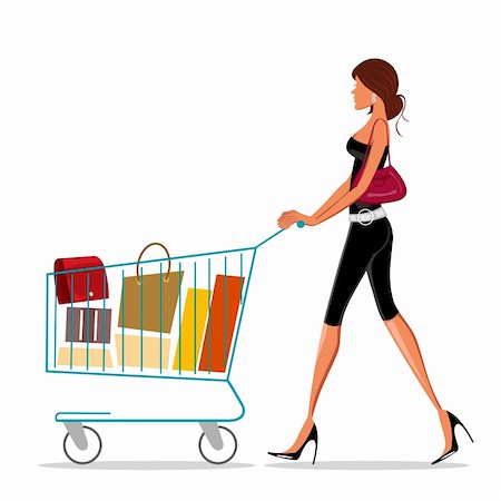 simsearch:400-09095525,k - illustration of shopping lady with trolley on white background Photographie de stock - Aubaine LD & Abonnement, Code: 400-04234012