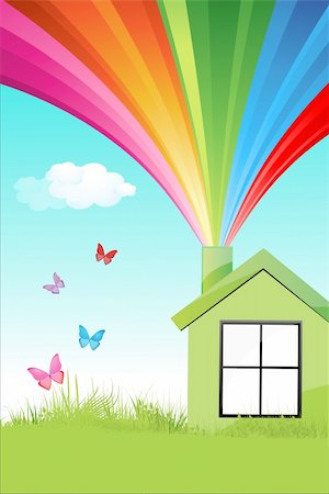 rainbow in architecture - illustration of colorful natural home Stock Photo - Budget Royalty-Free & Subscription, Code: 400-04234085