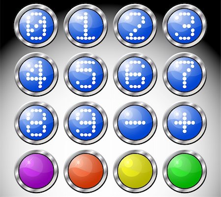 simsearch:400-05008263,k - Set of multicolored glasses round buttons with digits-symbols in metallic frame. Vector illustration. Stock Photo - Budget Royalty-Free & Subscription, Code: 400-04234746