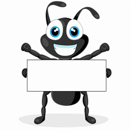 vector illustration of a cute little black ant with blank sign. No gradient. Stock Photo - Budget Royalty-Free & Subscription, Code: 400-04234743