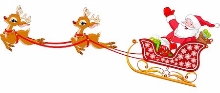 reindeer clip art - Cartoon illustration of Santa Claus in his sleigh Stock Photo - Budget Royalty-Free & Subscription, Code: 400-04234811
