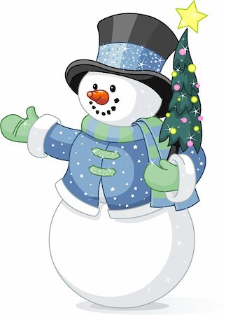 simsearch:400-05693542,k - Illustration of cute  snowman with Christmas tree Photographie de stock - Aubaine LD & Abonnement, Code: 400-04234812