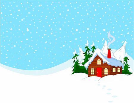 simsearch:400-06852329,k - Little house in snowy hills. Pastoral  winter scene. Photographie de stock - Aubaine LD & Abonnement, Code: 400-04234813