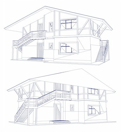 preliminary - architecture blueprint of a house over a white background Foto de stock - Super Valor sin royalties y Suscripción, Código: 400-04235101