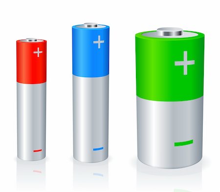 Three batteries with different size and color. Stock Photo - Budget Royalty-Free & Subscription, Code: 400-04235315