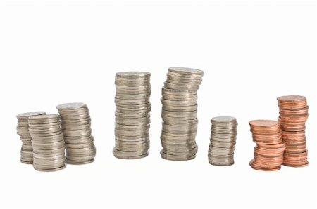 Different coin denominations arranged in stacks. Stock Photo - Budget Royalty-Free & Subscription, Code: 400-04235559